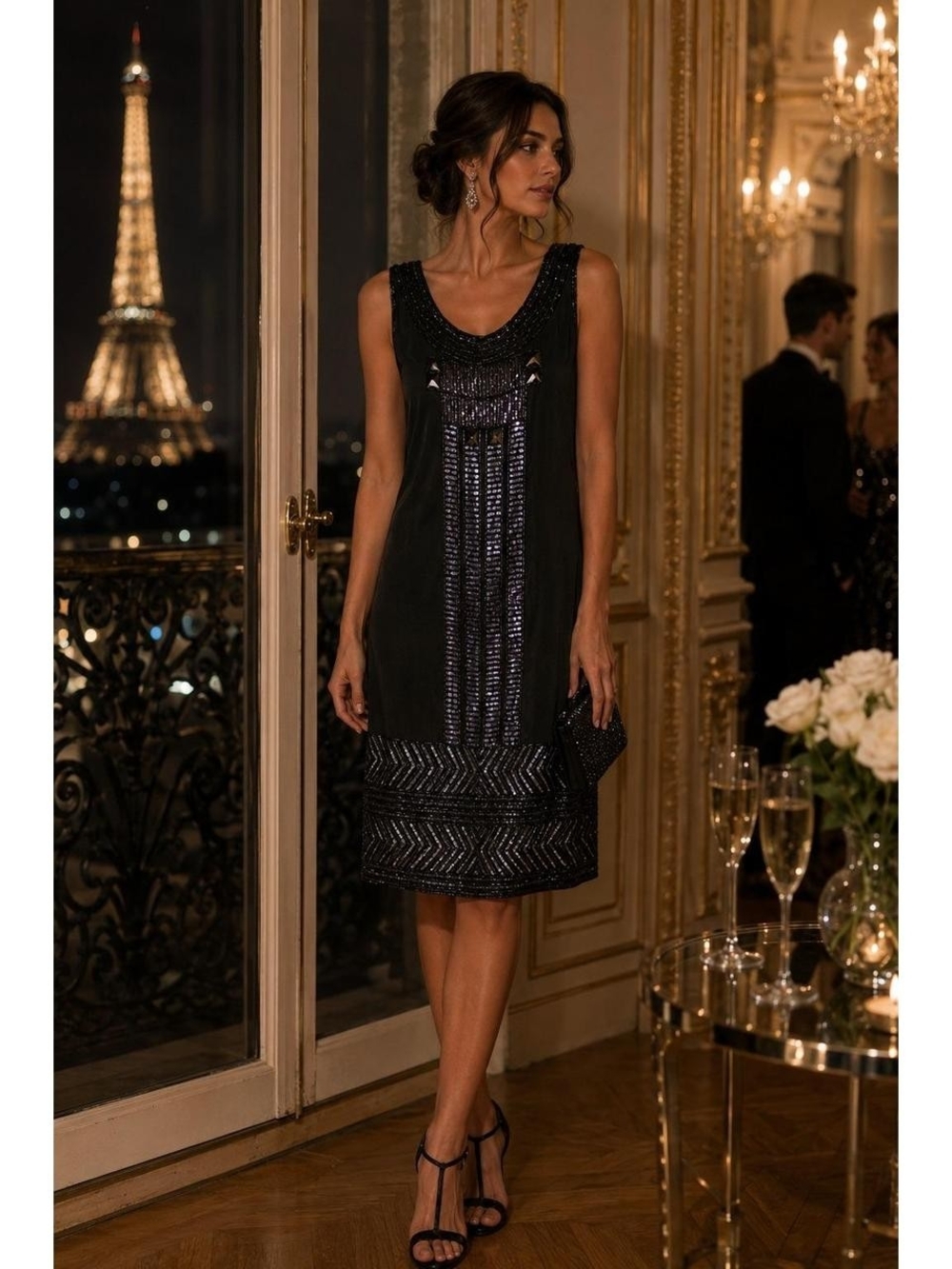 Elegant Black Sequin Sheath Dress